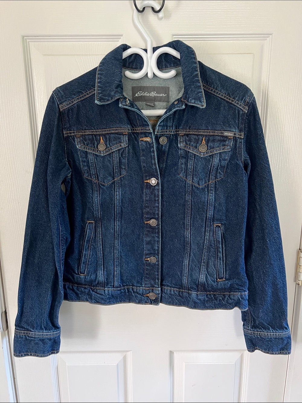 Eddie Bauer Dark Blue Wash Casual Button Up Denim Jacket Size Medium